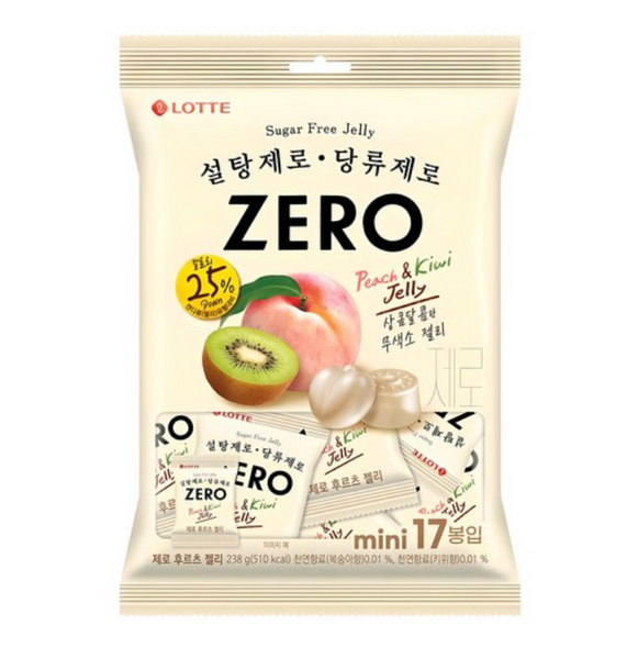 Lotte] Zero Sugar-Free Peach & Kiwi Jelly Gummies 17 Packs | The