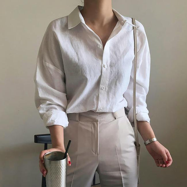Boxy Linen Basic Cap Sleeve Tee in Off-White