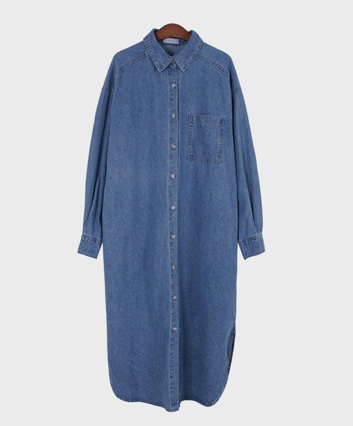 open lace back dress Casual Denim Shirt Dress