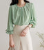 Round Shirred Neck Blouse-Holiholic