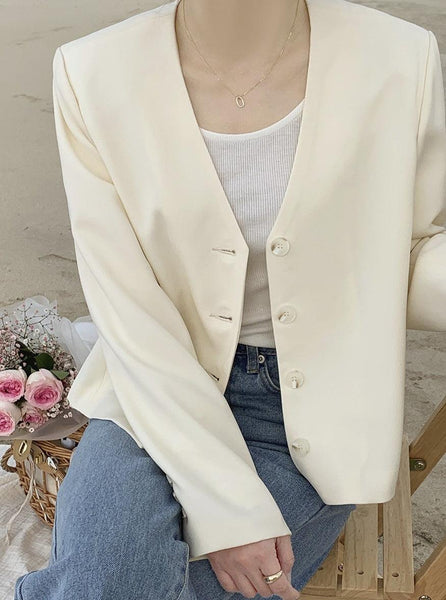 SimpleVNeckCollarlessJacket-