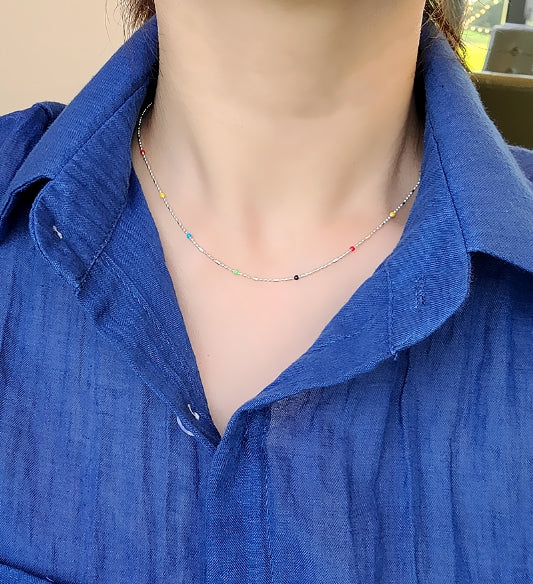 [92.5 Silver] Color Ball Necklace & Bracelet Set -Holiholic