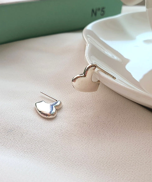 [92.5 Silver] Flat Heart Shape Earrings-Holiholic