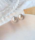 [92.5 Silver] Simple Round Pearl Earrings