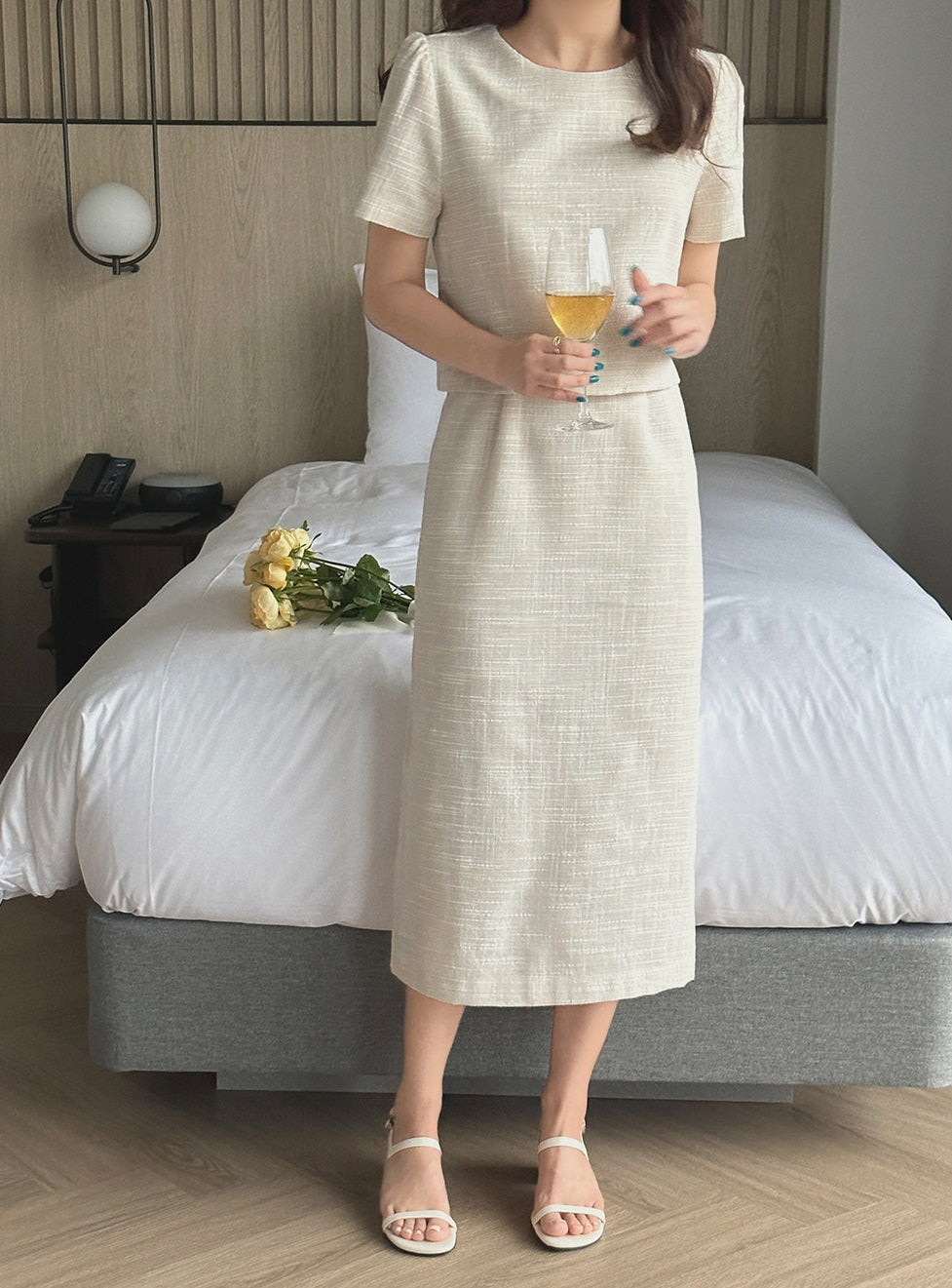 Back Button Point Tweed Dress Secondary image