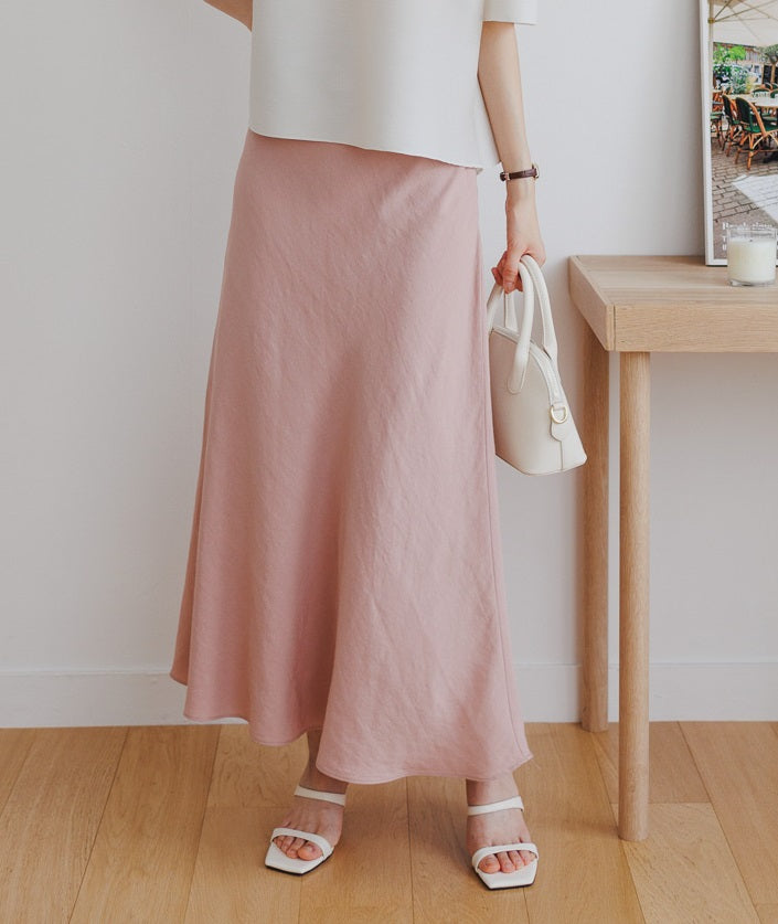 Elastic Waisted Linen Flare Skirt