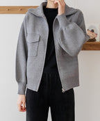 Pocket Pointed Knit Zip-Up Jacket -Holiholic