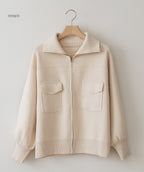 Pocket Pointed Knit Zip-Up Jacket -Holiholic