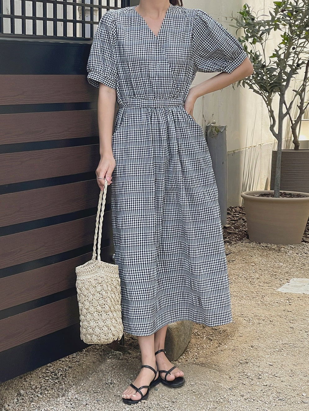 Short Sleeve Plaid Dress with Pocket Secondary image