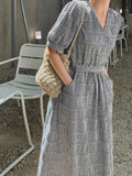 Short Sleeve Plaid Dress with Pocket-Holiholic