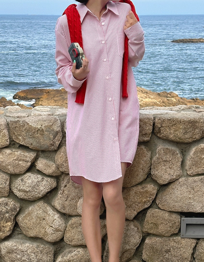Stripe Button Up Shirt Dress