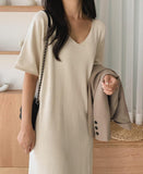 Half Sleeve Knitted Maxi Dress - HOLIHOLIC