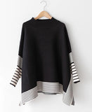 Stripe Contrast Poncho Sweater - HOLIHOLIC