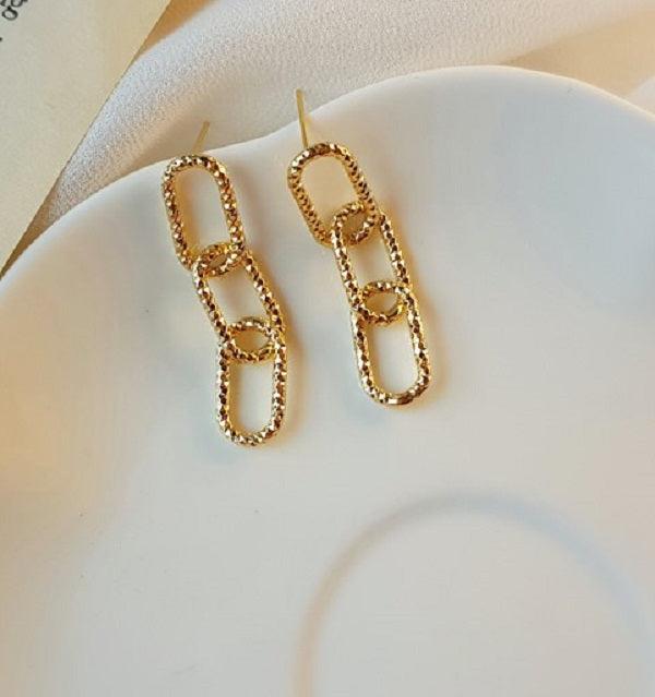 [92.5 Silver] Three Square Drop Earrings - HOLIHOLIC