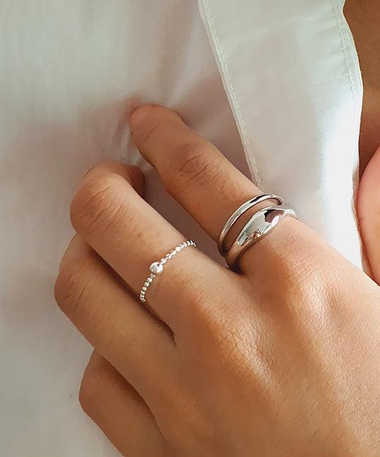 [92.5 Silver] Ball Chain Adjustable Ring Secondary image