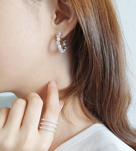 Cubic and Pearl Huggie Hoops (SILVER POST) Secondary image