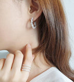 [92.5 Silver] Cubic and Pearl Huggie Hoops - HOLIHOLIC