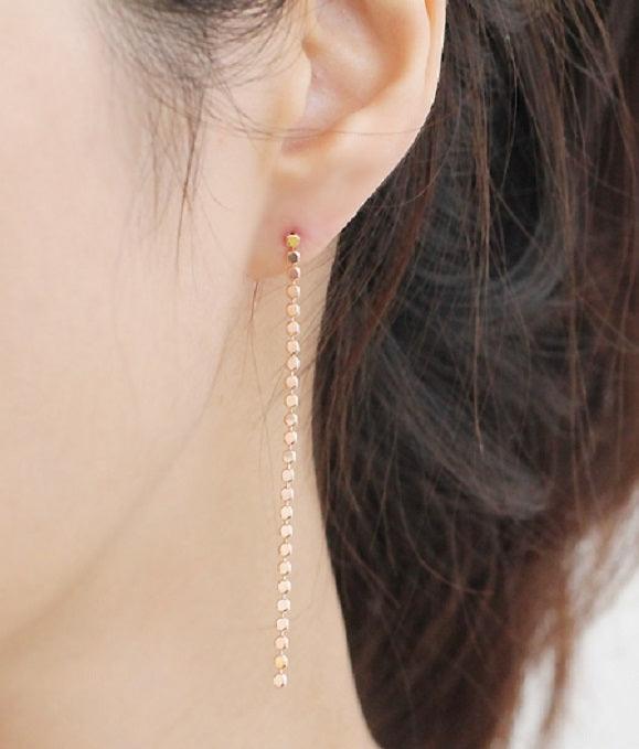 [92.5 Silver] Dot Chain Drop Earrings Secondary image