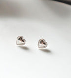[92.5 Silver] Dot Line Heart Earrings - HOLIHOLIC