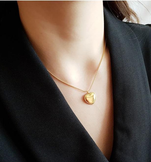 [92.5 Silver] Dot Line Heart Necklace - HOLIHOLIC