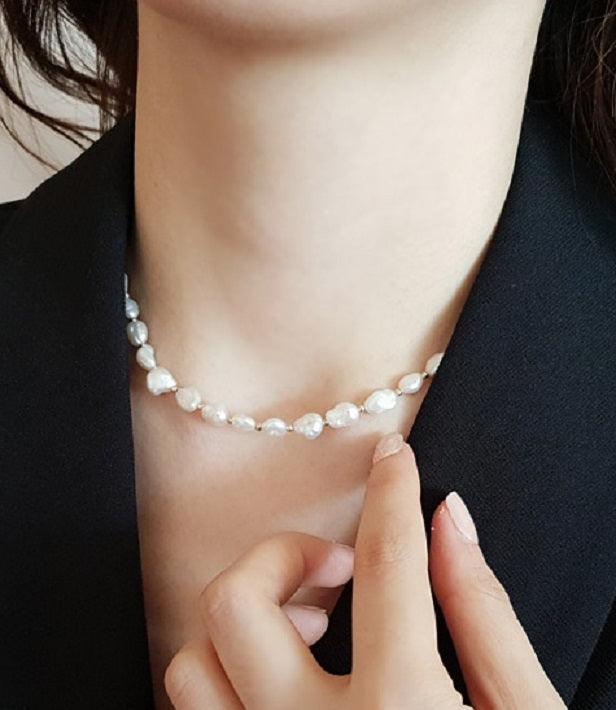 [92.5 Silver] Fresh Water Pearl Necklace - HOLIHOLIC