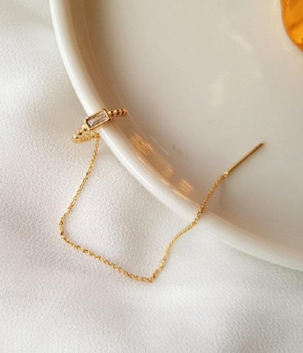 [92.5 Silver] Long Chain Ear Cuff - HOLIHOLIC