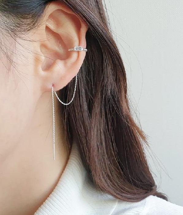 [92.5 Silver] Long Chain Ear Cuff Secondary image