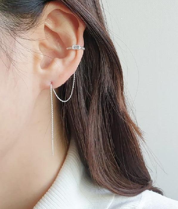 [92.5 Silver] Long Chain Ear Cuff - HOLIHOLIC