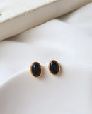 [92.5 Silver] Mini Black Stone Stud Earrings