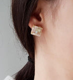 [92.5 Silver] Mosaic Square Stud Earrings - HOLIHOLIC
