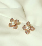 [92.5 Silver] Pearl Point Cubic Flower Earrings-Holiholic