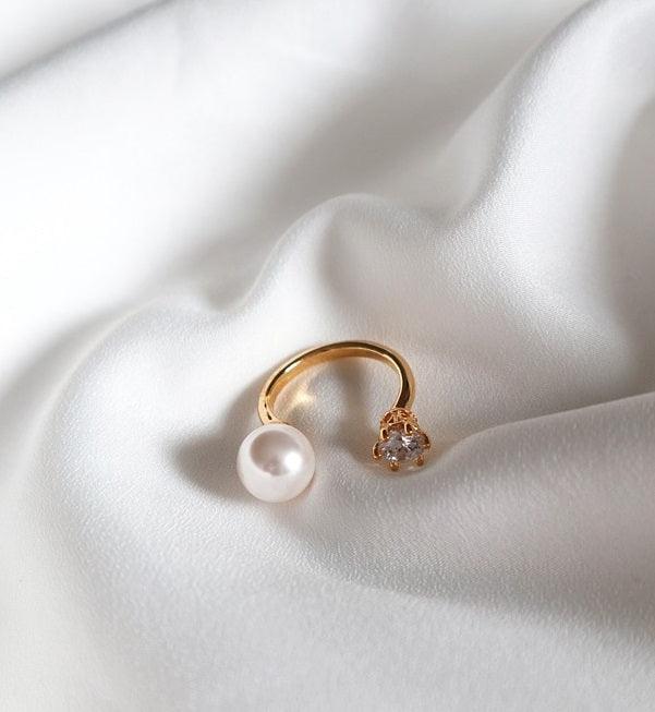 [92.5 Silver] Pearl & Cubic Silver Ring - HOLIHOLIC