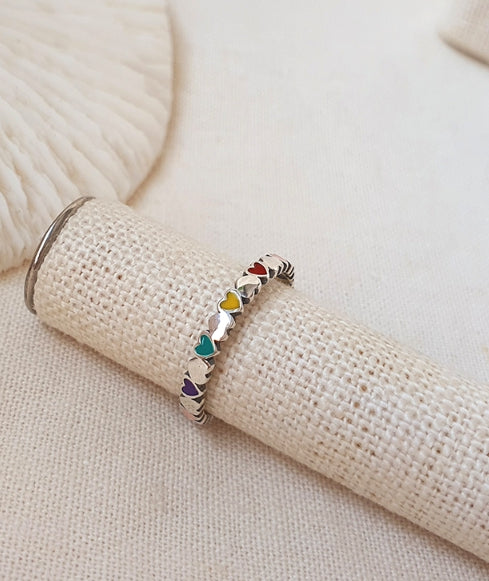 [92.5 Silver] Rainbow Heart Open Ring-Holiholic Main image