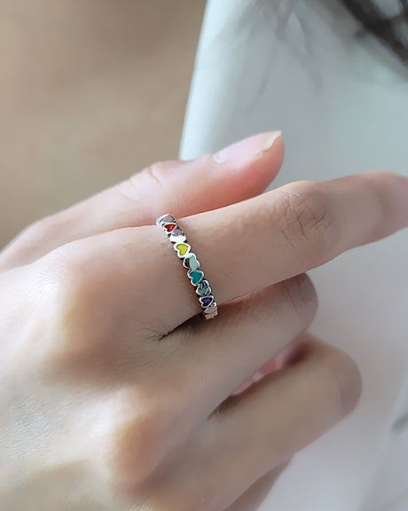 [92.5 Silver] Rainbow Heart Open Ring Secondary image