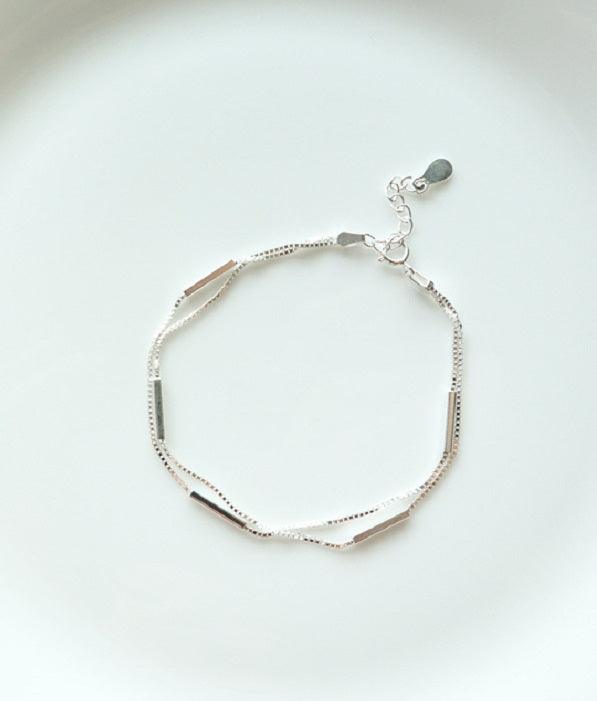 [92.5 Silver] Silver Bar Double Chain Bracelet - HOLIHOLIC