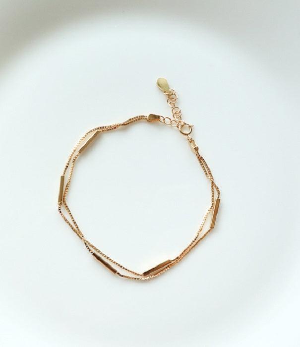 [92.5 Silver] Silver Bar Double Chain Bracelet - HOLIHOLIC
