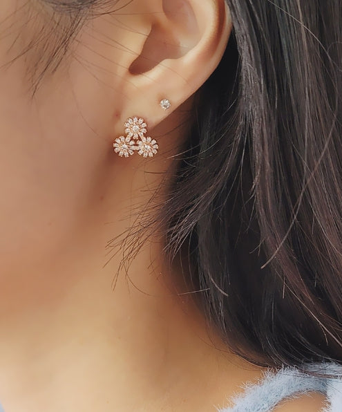 Triangle Cubic Flower Earrings (SILVER POST) Secondary image