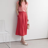 Adjustable Elastic Waist Linen Skirt - HOLIHOLIC
