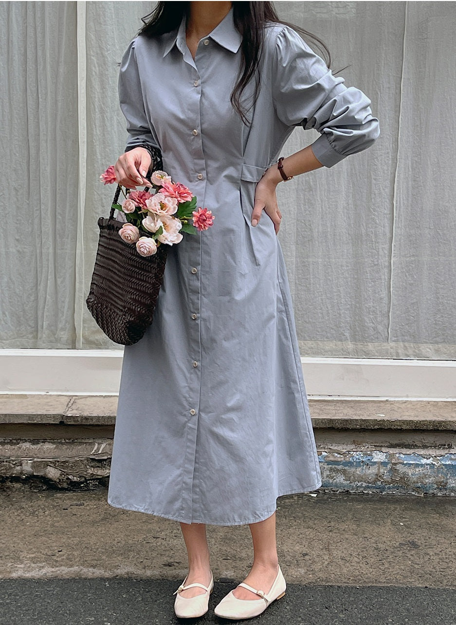 adjustable shirt midi dress Belt shirt dress - Women