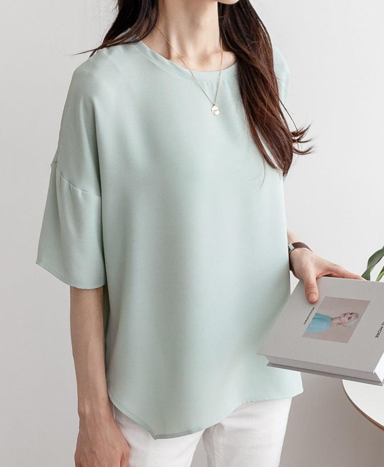 Airy Plain Simple Blouse - HOLIHOLIC