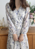 Ash Purple Flower Chiffon Dress - HOLIHOLIC