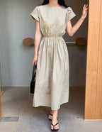 Back Button Detailed Dress with Pockets - HOLIHOLIC