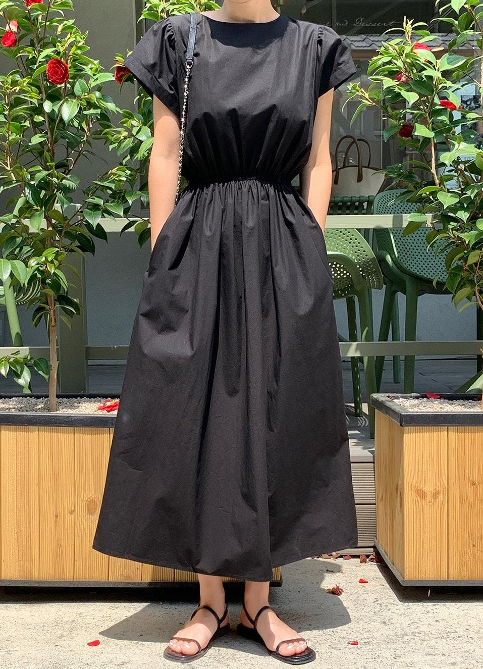 Back Button Detailed Dress with Pockets - HOLIHOLIC