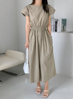 Back Button Detailed Dress with Pockets - HOLIHOLIC