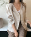Beige Collarless Linen Jacket-Holiholic
