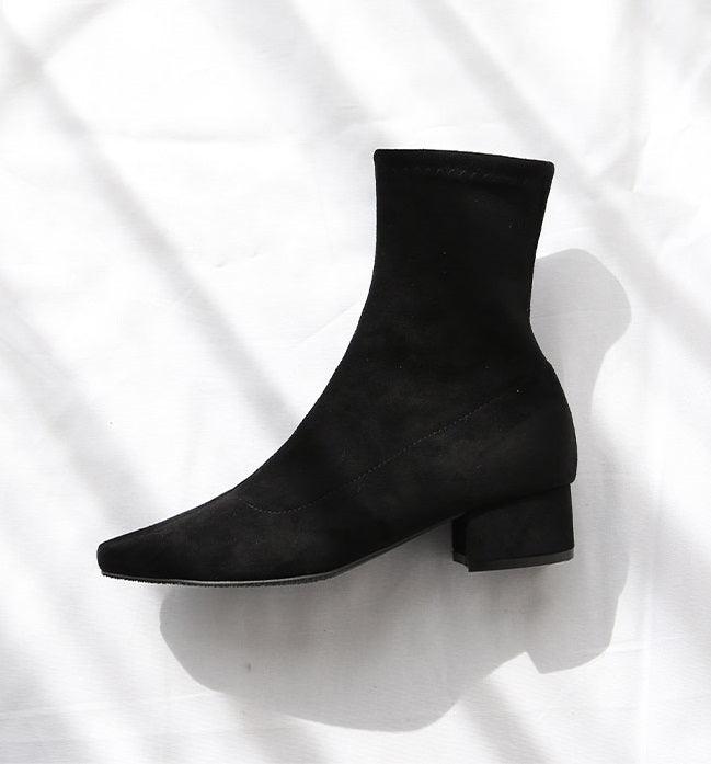 Black Stretch Suede Ankle Boots - HOLIHOLIC