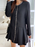 Black Tweed Pleats Mini Dress