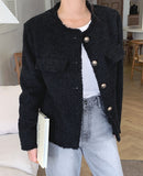 Black Tweed Wool Jacket-Holiholic