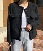 Black Tweed Wool Jacket-Holiholic