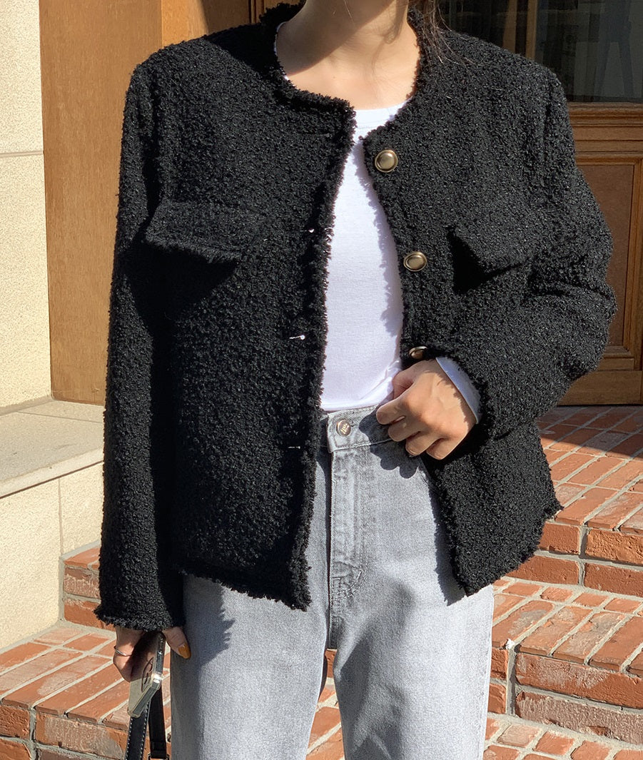 Black Tweed Wool Jacket-Holiholic